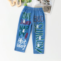 Kids Girls Letter Print Faux Denim Pants YKTZ-2323