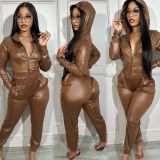 Casual Long Sleeve Zipper Hoodies Sport 2 Piece Pants Set AIL-255