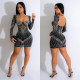 Solid Mesh Hot Drill Long Sleeve Mini Dress BY-6706