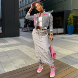 Fashion Print Cardigan Baseball Jacket Coat FSXF-529