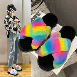 Colorful Furry Crossover Warm Slippers ZFLX-FL-20