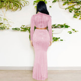 Long Sleeve Hot Drill Tight Tops And Fishtail Skirt 2 Piece Set NY-2856