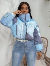 Casual Color Block Print Padded Cotton Jacket ZSD-0633