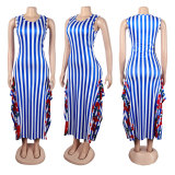 Plus Size Stripe Patchwork Print Sleeveless Maxi Dress NY-10625