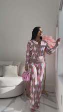 Knit Sweater Diamond Check Cardigan Two Piece Pants Set NYF-8153