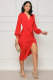 Long Sleeve V Neck Split Midi Dress XHXF-377
