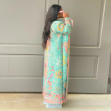 Print Color Block Long Sleeve Cardigan Coat YF-10634