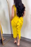 Plus Size Backless Deep V Bow Split Dress NY-2868