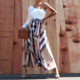 One Shoulder Printed Color Block Split Maxi Dress YF-10635
