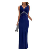 Sexy Sleeveless Bead Patchwork Maxi Dress XHXF-374