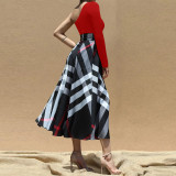 One Shoulder Printed Color Block Split Maxi Dress YF-10635