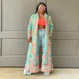 Print Color Block Long Sleeve Cardigan Coat YF-10634