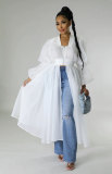 Solid Cchiffon Patchwork Long Sleeve Long Dress XHXF-8685