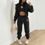 Padded Sweatshirt Letter Printed Hooded Sport Three Piece Pants Set TK-004