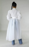Solid Cchiffon Patchwork Long Sleeve Long Dress XHXF-8685
