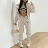 Padded Sweatshirt Letter Printed Hooded Sport Three Piece Pants Set TK-004