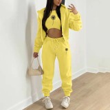 Padded Sweatshirt Letter Printed Hooded Sport Three Piece Pants Set TK-004