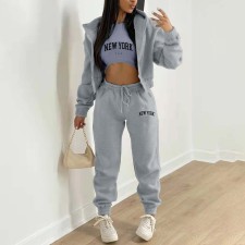 Padded Sweatshirt Letter Printed Hooded Sport Casual Three Piece Set TK-003