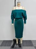 Solid Color One Shoulder Top And Midi Skirts Two Piece Set NY-10636