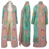 Plus Size Pleated Printed Trench Coat Long Jacket NNWF-10634