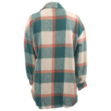 Plus Size Loose Plaid Mauney Long Sleeve Shirt Coat YIM-370