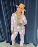 Casual Long Sleeve Plaid Knit Two Piece Set TR-1283
