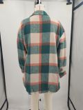Plus Size Loose Plaid Mauney Long Sleeve Shirt Coat YIM-370