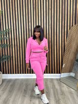 Patchwork Padded Casual Sports Hooded Two Piece Set AL-7507