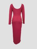 Long Sleeve Solid Color Sweater Maxi Dress FSXF-569