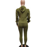 Solid Color Off Shoulder Hooded Sweater Two Piece Pants Set QXTF-8217