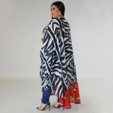 Fashion Cape Long Printed Chiffon Shirt YF-7882