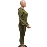 Solid Color Off Shoulder Hooded Sweater Two Piece Pants Set QXTF-8217