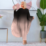 Batwing Sleeve Gradient Color Pleated Maxi Dress YF-7933
