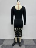 Plus Size Hollow Out Long Sleeve Bodysuit Dress NY-10639