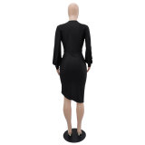 Solid V Neck Irregular Midi Dress GYLY-10307