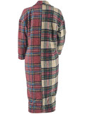 Plaid Color Blocking Long Sleeve Long Coat ZDF-31303