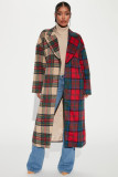 Plaid Color Blocking Long Sleeve Long Coat ZDF-31303