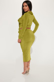 Tie Up Ruffles Long Sleeve Tops And Skirt Two Piece Set ME-8460