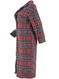 Plaid Color Blocking Long Sleeve Long Coat ZDF-31303