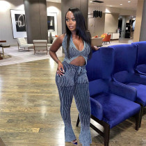 Sexy Knits Sleeveless Vest Flare Pants 2 Piece Set XEF-36685