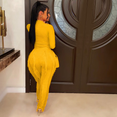 Sleeveless Solid Color Bodysuit And Tassel Pants 2 Piece Set AIL-AL223