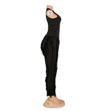 Solid Color Sleeveless Tops And Tassel Pants 2 Piece Set AIL-AL220