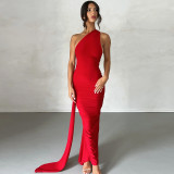 Sexy Backless Pleated Slim Solid Sleeveless Dress BLG-D3312176A
