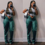 Fashion Deep V Solid Color PU Leather Pant MEM-88529