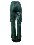 Fashion Deep V Solid Color PU Leather Pant MEM-88529