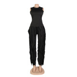 Solid Color Sleeveless Tops And Tassel Pants 2 Piece Set AIL-AL220