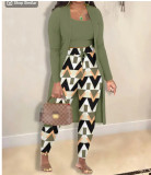Plus Size Fashion Casual Print Coat Pants Three Piece Set GYXF-Y666