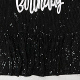 Fashion O Neck Print Sequin Ruffles Dress CYA-900541