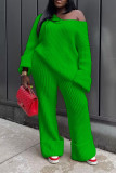Plus Size Casual Solid Color Loose Knit Two Piece Pants Set TR-1285