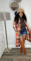 Plus Size Loose Plaid Long Mauney Shirt Jacket YIM-373